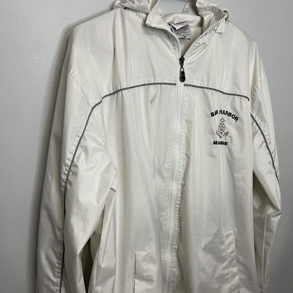 Dimco Apparel Jacket Bar Harbor Maine Medium White Windbreaker Removable Hood VG - Picture 2 of 11